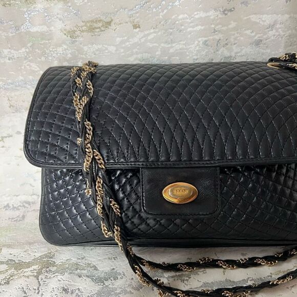 Bally Vintage Quilted Convertible Purse Braided Chain Strap - Picture 1 of 16